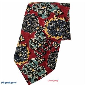 Silk Tie Santavelli Red Yellow Blue Gray Abstract Made in USA